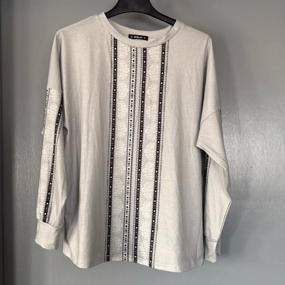 Sheilay Women's Gray Long Sleeved Pullover Crew Necked Tunic Top sz Medium